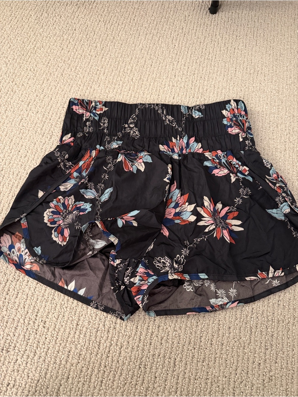 Free People Black Floral Athletic Shorts